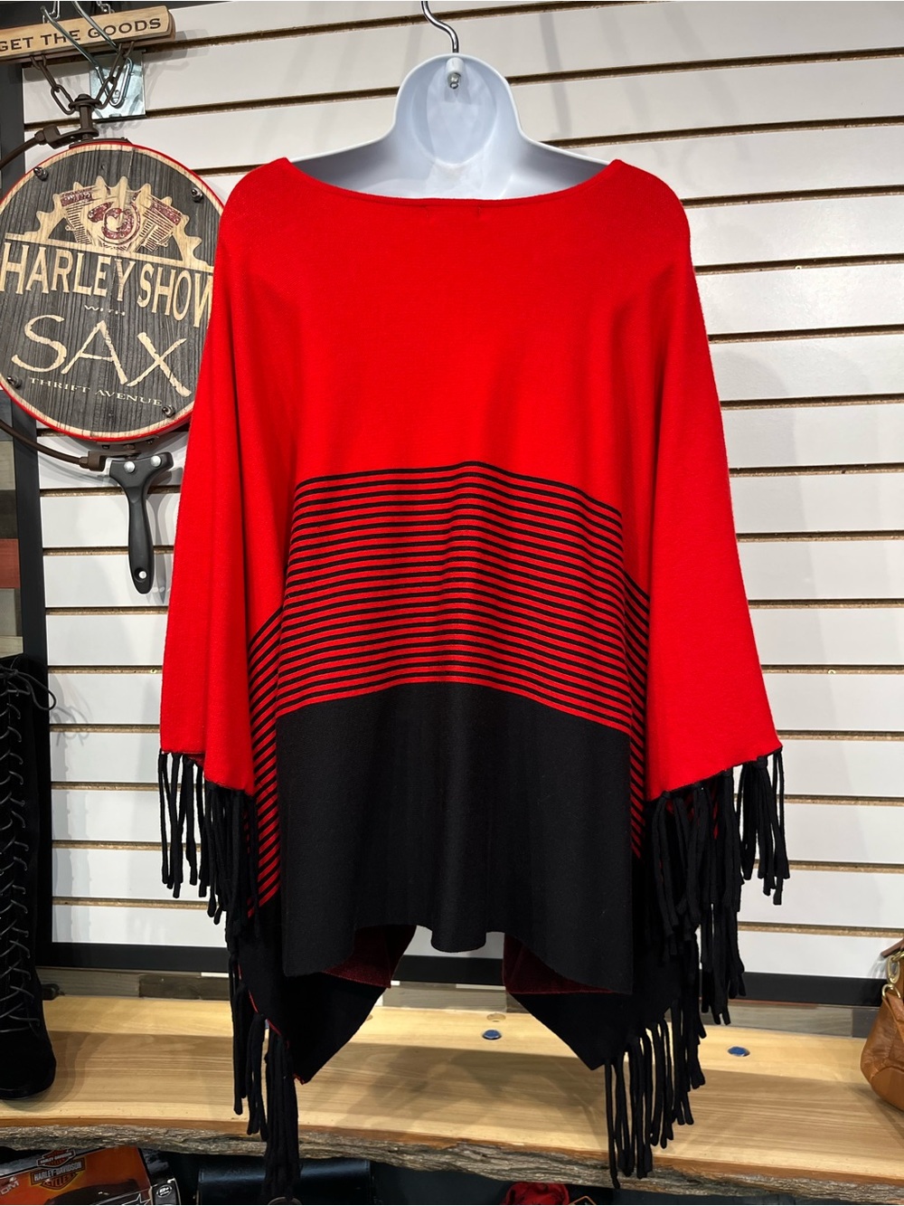 (Buy Now) Multiples Scoop Neck Fringe Edge Poncho Sweater - Picture 5 of 8